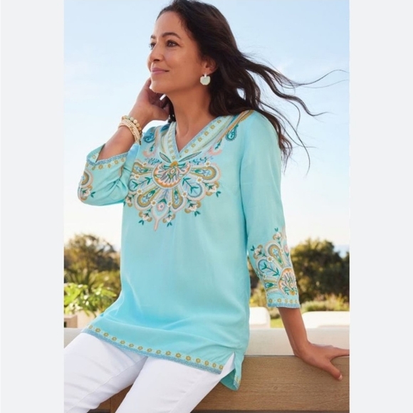 Soft Surroundings Tops - Soft Surroundings Turquoise River Island Embroidered Tunic